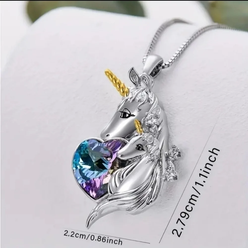 New Mommy and Me heart unicorn pendant necklace daughter